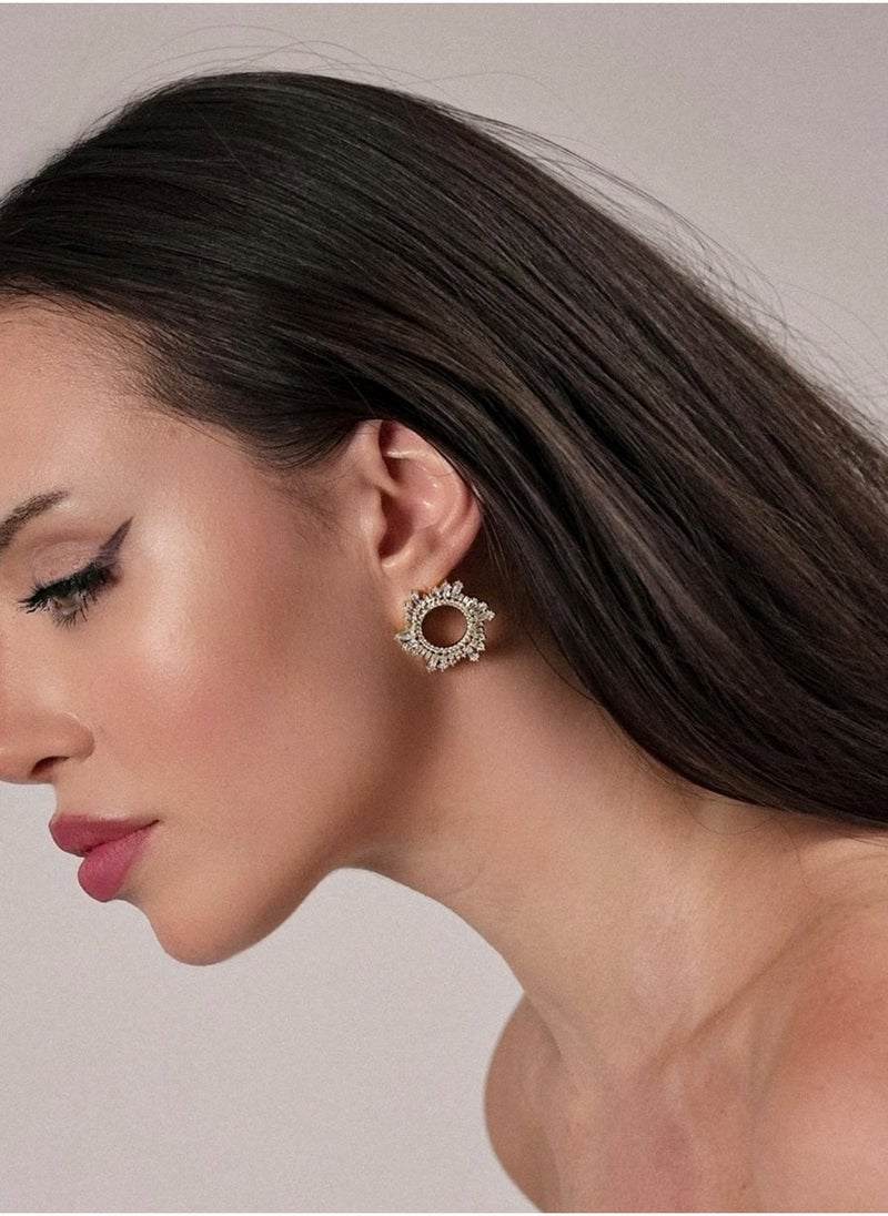 1une 14K Golden Earrings ''ABUNDANCE' Stainless Steel, Zirconia Stones - Image 4